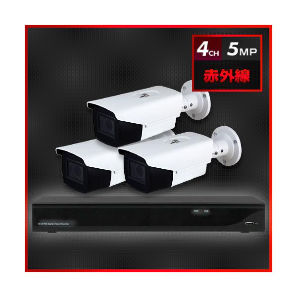 500万画素 赤外線 防犯カメラ　3台セット【4CH/2TB】