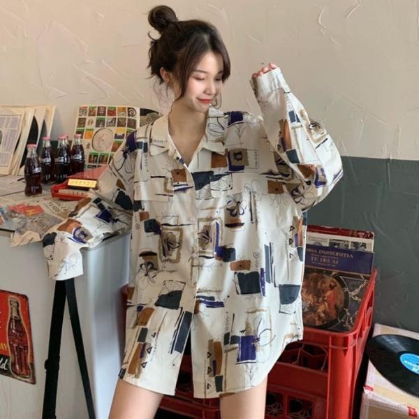 サブカル 総柄 プチプラ 長袖 襟付き 前開き シャツ オーバーサイズ ゆったりシルエット A Next Edge 通販 Yahoo ショッピング