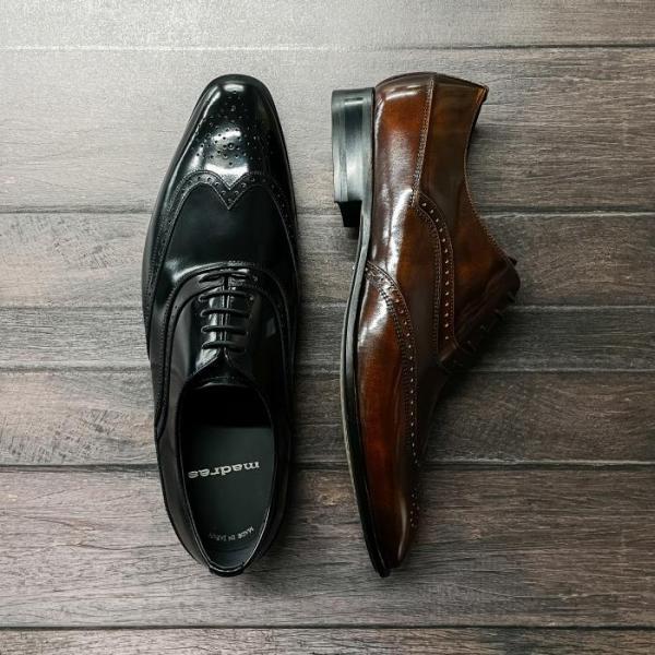 ファクトリエ　マドラス　レザー ウィングチップ シューズ パティーヌ仕立てのウイングチップ/ネイビー/3E | Factelier