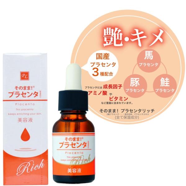 そのまま！美容液 リッチ  20ml プラセンタ お肌の悩み ハリ 保湿 潤い 透明感 やさしい 乾燥肌に 毛穴開き 肌荒れ 集中ケア 日本製   爆買