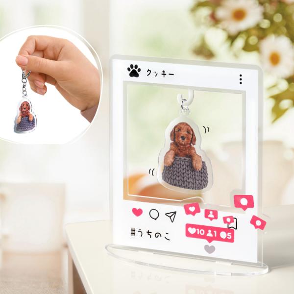 お気に入りのお写真をプリントしてつくるオリジナルアクリルスタンド。お名前などの文字も入れられるので自分だけのオリジナルがつくれますまた、かわいい うちのこ との思い出のお写真をおしゃれに飾れますサイズ：縦13.0cm 横11.0cm 奥行3...