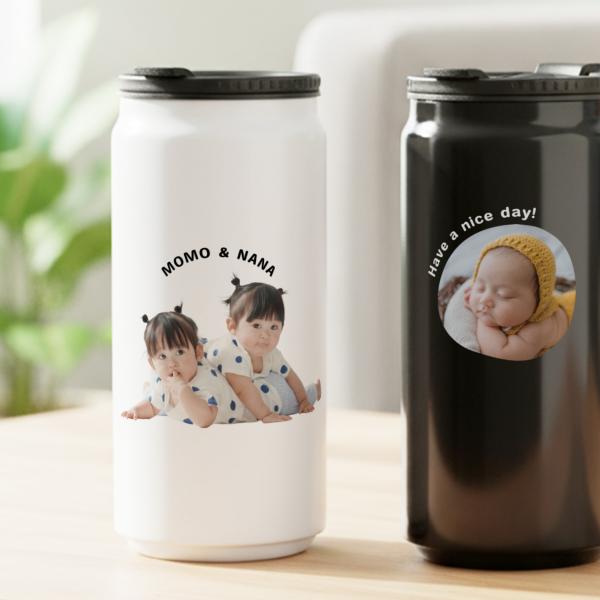 写真入り マイボトル 選べるデザイン ドリンク缶型 名入れ ボトル タンブラー メッセージ 日付 真空断熱 340ml 名前入り ステンレス 文字入れ グラス 保温 保冷