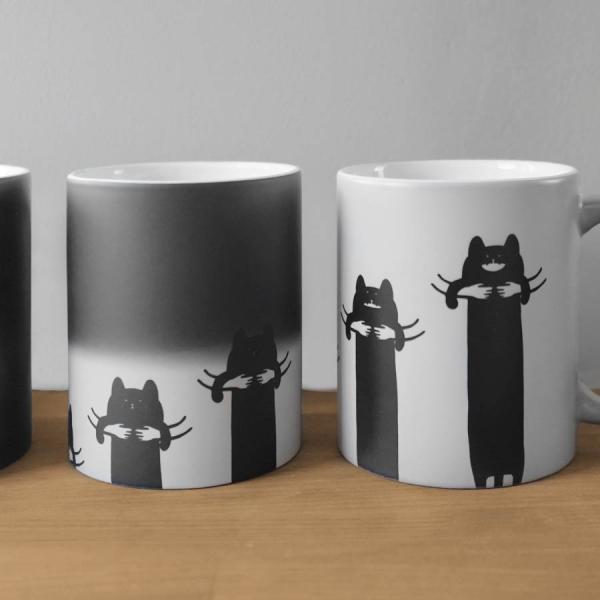 猫の表情がかわいい！ 温感 マグカップ 猫 グッズ ねこ マグ コップ ホワイト かわいい ネコ デザイン ユニーク キャット コーヒーカップ 陶器 電子レンジ対応