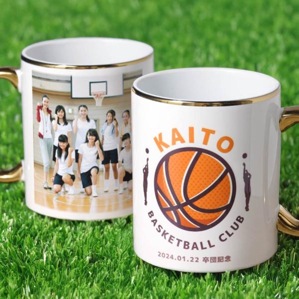 【写真入り】名入れ スポーツマグカップ オシャレ 部活 野球 バスケ テニス 卓球 ラグビー バレー 吹奏楽 スポーツ 名入れ コップ ホワイト 名前入り チーム