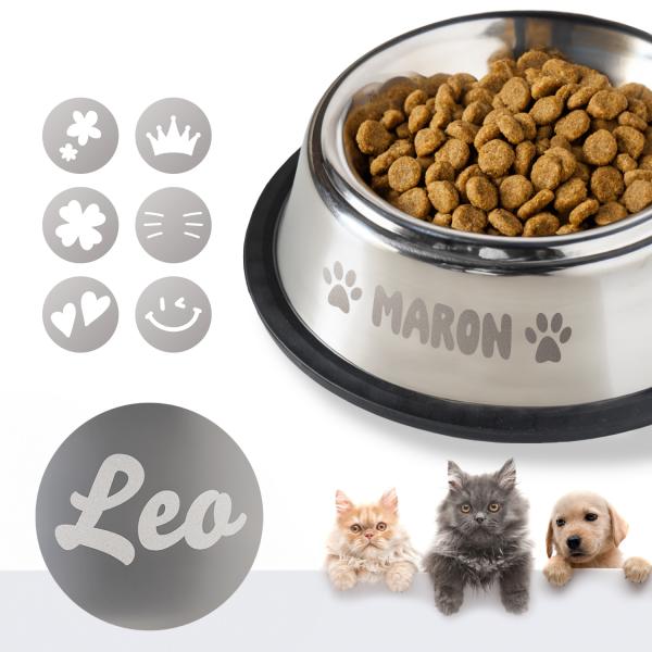 お名前を入れられるステンレス製のフードボウル。錆びにくく食洗器にも対応しております。匂いがつきにくくおうちのペットも安心して使えます。わんちゃん、ねこちゃん どちらにも対応可能なサイズとなっております。サイズ 高さ4.0cm 直径18.0c...