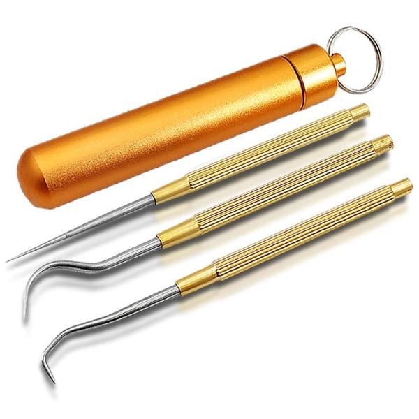 2セット 格納式 ピック セット ステンレス 爪楊枝 ケース 3種類 つまようじ 携帯 キーホルダー GOLDSET