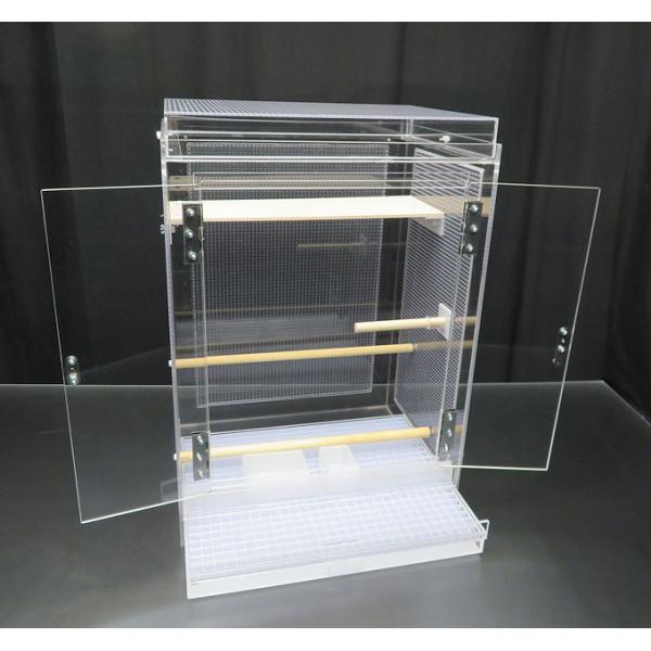 観音開きのバードケージ 45×35×63 平面フタ : アクリルケージ屋 観音開きのバードケージ 45×35×63 平面フタ : アクリルケージ屋