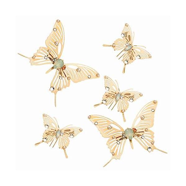ANPHSIN 蝶ヘアピン-5点セット 金属 ゴールド 2種サイズ 髪飾り 普段使い 蝶 クリップ ヘアアクセサリー ギフト ジ