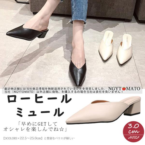 ミュール レディース ミュールサンダル Vカット ポインテッドトゥ ミュールパンプス 太ヒール カジュアル 履きやすい 歩きやすい 春 夏 新作 黒 おしゃれ 大人