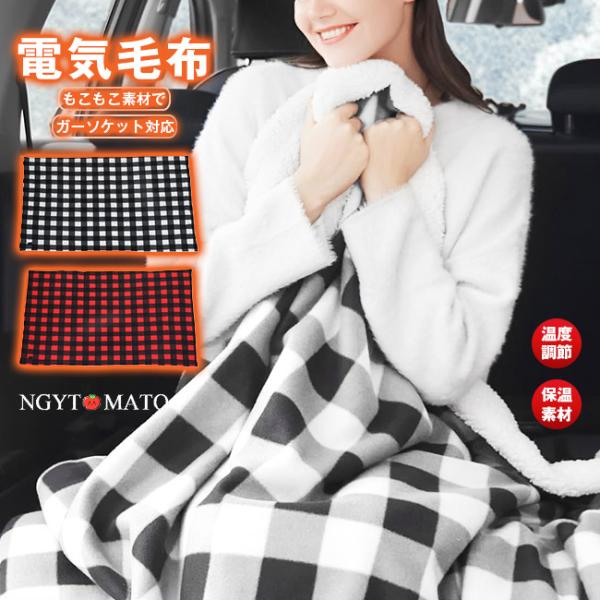 車用 電熱毛布 洗える シガーソケット 12V ホットマット 掛け毛布 もこ