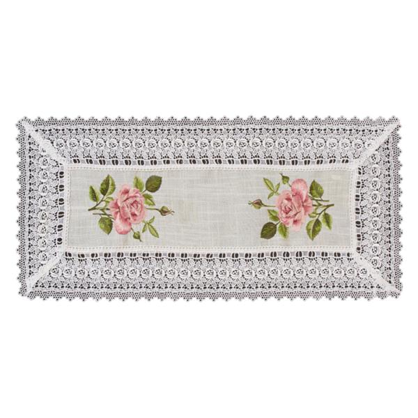 バラの刺繍が可愛いクロス両サイドにピンクのグラデーションの美しいバラが刺繍されていてエレガントな仕上がりです。縁を飾るレースにもバラがふんだんに使われてとても豪華です。テーブルセンターやドイリーとして、また大切なものを守るカバーとしてお使い...
