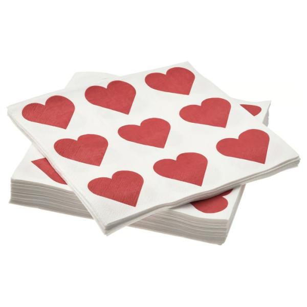 IKEA イケア VINTERFINT ヴィンテルフィント 紙ナプキン - ハート ホワイト/レッド 33x33 cm