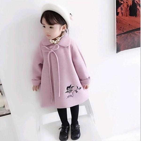 コート 大きめのリボン紐 ふんわり かわいい 花柄 刺繍 あったかい 防寒 寒さ対策 秋 冬