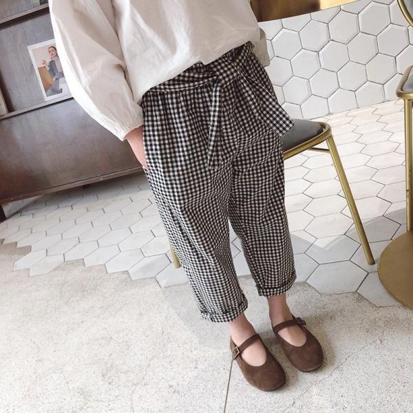 送料無料 パンツ ズボン キッズ 女児 ボトムス テーパードパンツ ウエストリボン おしゃれ 送料無料お手入れ要らず 可愛い ギンガムチェック 九分丈 秋 春 ファッション