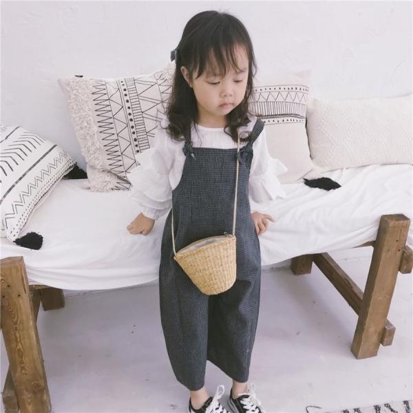 送料無料 サロペットパンツ オーバーオール 長ズボン ロングパンツ ガウチョパンツ チェック柄 つなぎ モノトー キッズ 商い ワイドレッグパンツ 子供用