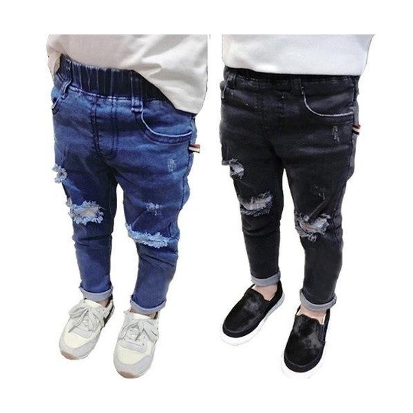 子供服 デニムパンツ ｇパン ダメージデニム ダメージジーンズ ブラックデニム 細身 スリム ロングパンツ