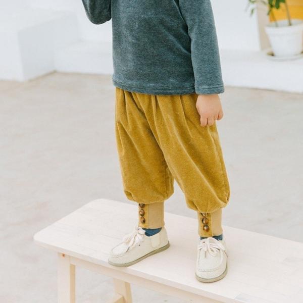 コーデュロイパンツ ズボン 長ズボン 子供用 キッズ ボトムス 無地 サルエルパンツ風 足首細い リブ