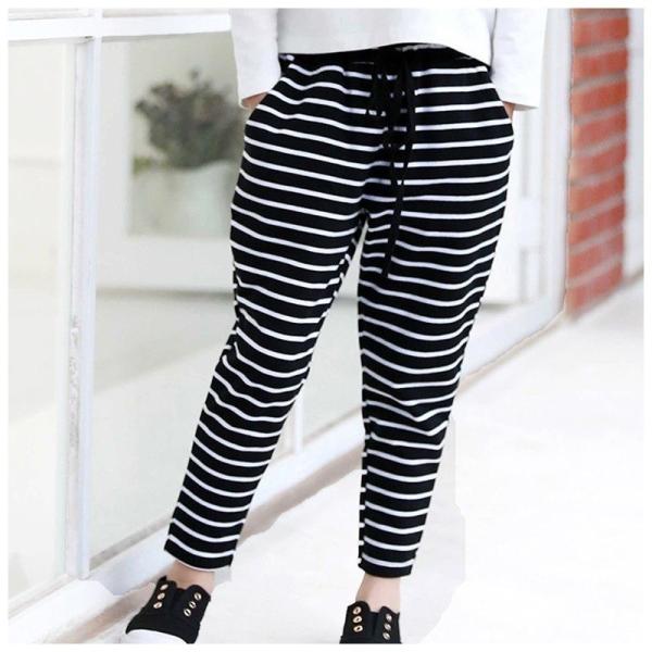 送料無料 スウェットパンツ ジャージ ロングパンツ 長ズボン イージーパンツ 子供服 女児 白黒 ルームウェア ルー 激安通販専門店 モノトーン ボーダー柄 女の子