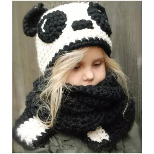 送料無料 子供用 帽子 マフラー付きニット帽 ニットキャップ 耳付き アニマル 動物 あったかい 寒さ対策 暖かい 防寒 ツートンカラー パンダ １着でも送料無料 バ