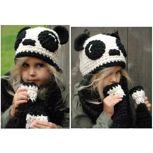 送料無料 子供用 帽子 マフラー付きニット帽 ニットキャップ 耳付き アニマル 動物 あったかい 寒さ対策 暖かい 防寒 ツートンカラー パンダ １着でも送料無料 バ