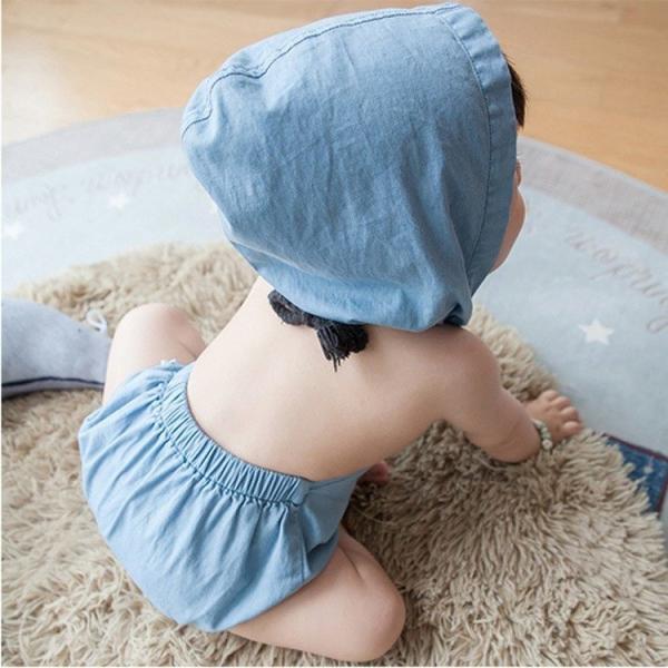 送料無料 ロンパース ボディスーツ カバーオール フード フード付き デニム 肩ひも 肩紐 無地 舗 男の 夏 赤ちゃん キッズ お出かけ 肌着 ベビー