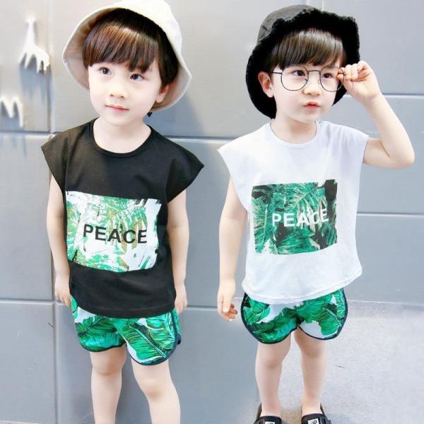 送料無料 ノースリーブトップス タンクトップ Tシャツ カットソー ショートパンツ ショーパン 半パン 男 短パン 上下セット 1年保証 セットアップ 子供服
