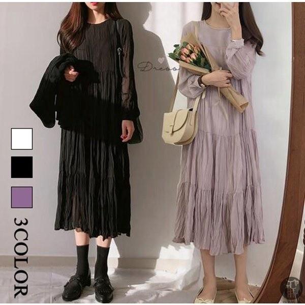 送料無料 モデル マキシワンピース ロングワンピース シフォン 新作 シンプル 無地 春服 ゆったり レディースファッション ドレス ワンピース 長袖 定番