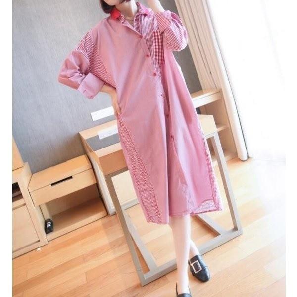 送料無料 マーケット シャツワンピース かわいい マキシ丈シャツワンピース ストライプ柄 ロングワンピース 韓 カジュアル Aライン 長袖 体型カバー