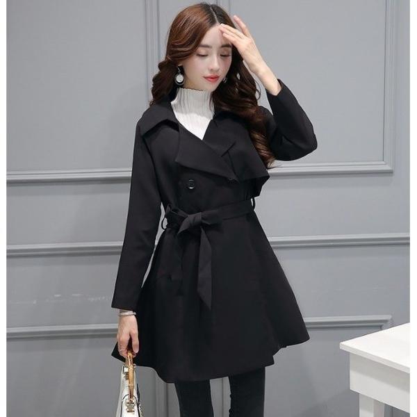 送料無料 ハーフコート ショートコート トレンチコート レディース お歳暮 アウター 秋冬 ウエストリボン テーラード 黒 無地 ダブルボタン き シンプル