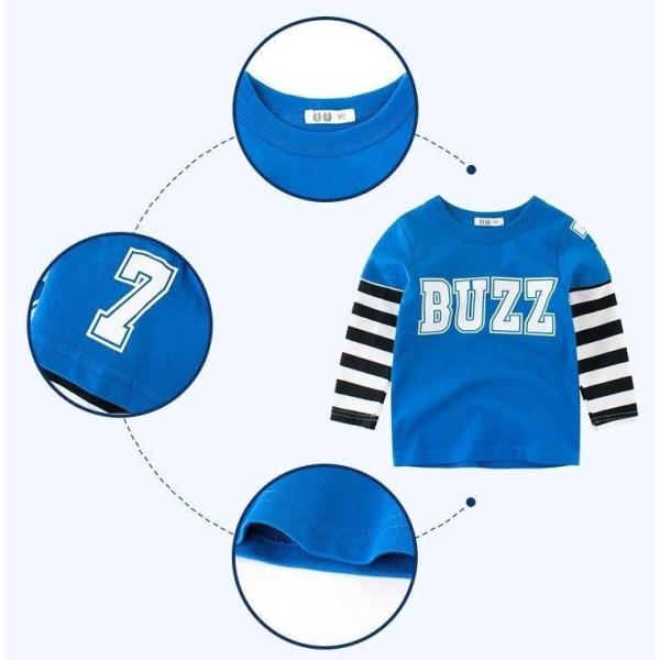 送料無料 市場 長袖tシャツ キッズ用tシャツ Tシャツ 長袖 プルオーバー ラウンドネック 子供用 英字プリント 数字プリント 子供 ボーダー 男の子