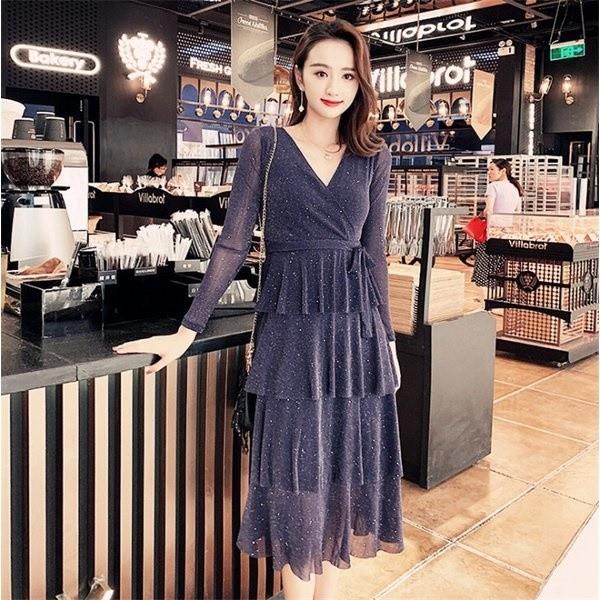 送料無料 ワンピース レディース 春 長袖 ひざ丈 体型カバー 新作 40代 超人気 専門店 ブラウス フォーマル スカート 膝丈 30代