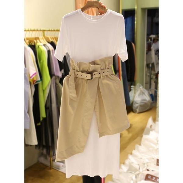 送料無料 ワンピース ロングワンピース Tシャツワンピース 2点セット レディース ロンtワンピース トップス ボトムス 半袖 丸首 ラウンドネック