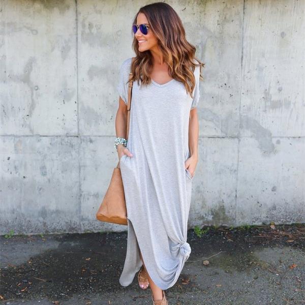 送料無料 レディース ワンピース 半袖 マキシ丈 ロング丈 春 夏 ゆったり ラク カジュアル 便利 グレー ブランド買うならブランドオフ 黒 ブラック イン 灰色 ポケット付き