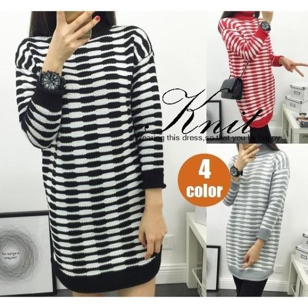 タートルニットワンピース タートルネックワンピース 長袖ワンピース ミニワンピース ミニ丈ワンピース バイカラーワンピース レディース