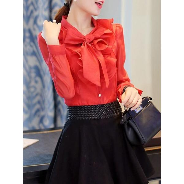 送料無料 韓国のスリム気質アップさせ女性長袖シフォンシャツ おトク