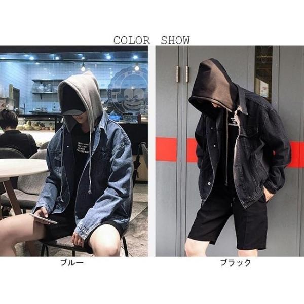 メンズ デニムジャケット お得 パーカー 男性用 デニム アウター ジャケット フェイクレイヤード フード付き 送料無料 ゆったり カジュアル