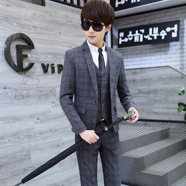 特価品コーナー 送料無料スーツチェック柄メンズフォマールビジネススーツパンツコート就活2点セット結婚式就職1つボタン二次会細身スリム入学式