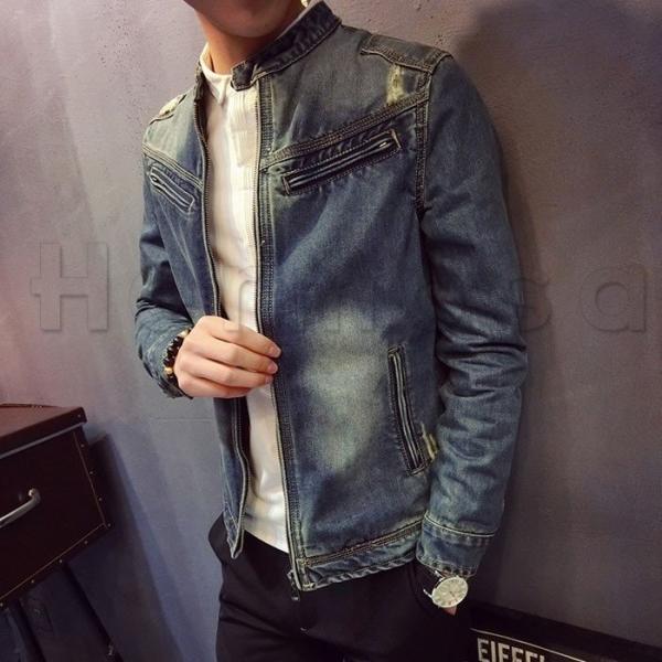 送料無料18春新作gジャンデニムジャケットスプリングコートメンズファッション立ち襟デニム