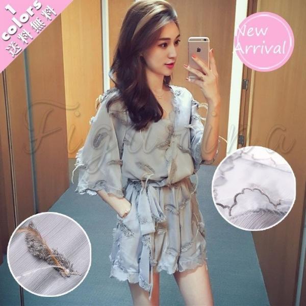 人気ショップが最安値挑戦 送料無料18夏新作シフォンオールインワン半袖レディース羽フレアパンツドレスファッション ガウチョvネックきれいめワイドカジュアル