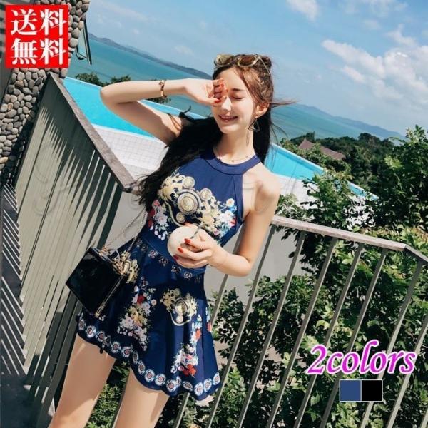 期間限定送料無料 送料無料18夏新作レディースワンピース水着総柄オールインワンレトロパッド付き体型カバー小胸セクシーファッション温泉着痩せビーチ