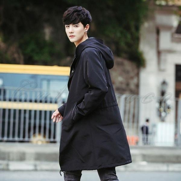 送料無料18秋新作メンズモッズコート長袖ロングコート無地ミリタリージャケットフード付きファッション男性用帽子アウター春秋おしゃれ 全国どこでも送料無料