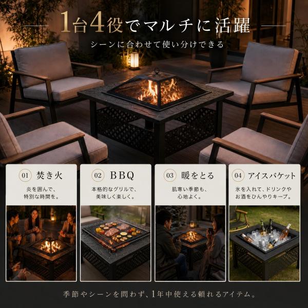 NiceTouch �t�@�C���[�s�b�g �����Α� BBQ�R���� �o�[�x�L���[�O���� �ē� �o�[�x�L���[ �e�[�u�� �����Α� �ƒ�p �� �͘F���� 1�䑽���y�n�C�^�C�v�z ���i�摜1