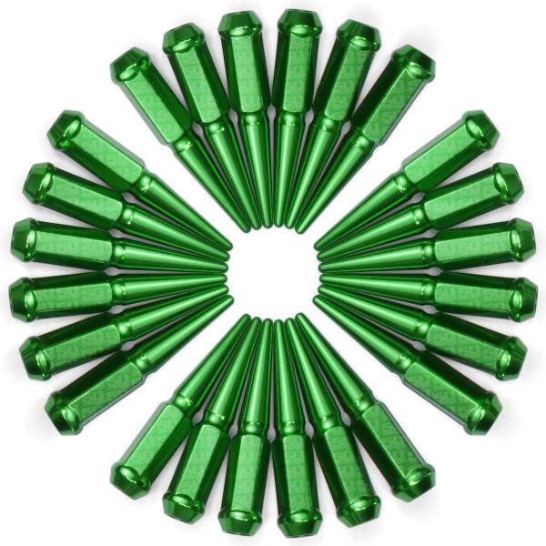 【並行輸入品】 Set of 24 Green Spiked Lug Nuts 12 x 1.5mm RH Thread Pitch F