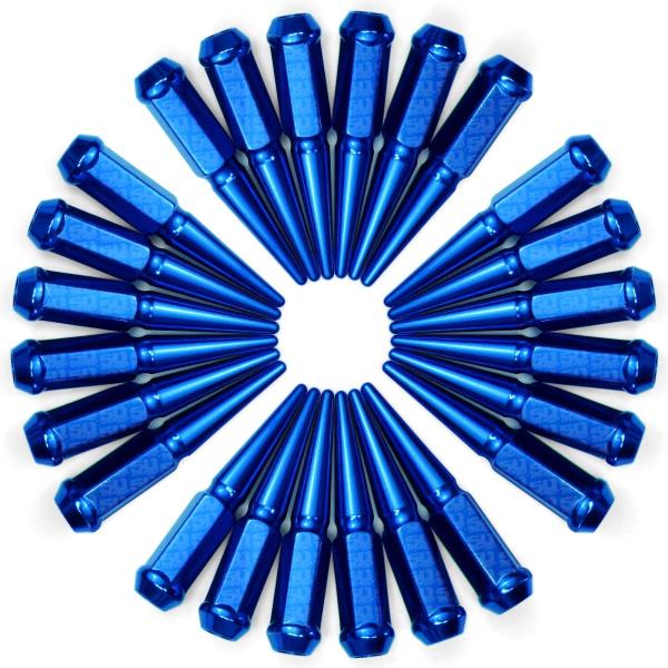 【並行輸入品】 Set of 24 Blue Spiked Lug Nuts 14 x 1.5mm Fits Cadillac, Che