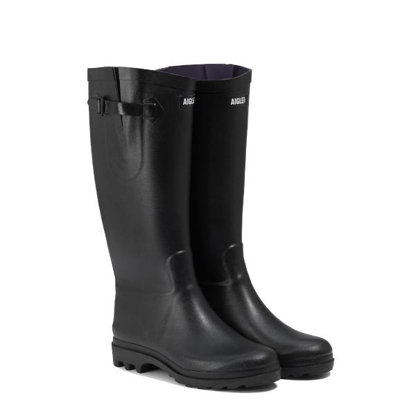 最終価格　AIGLE ブラック 長靴　インナーはムラサキ色 最終価格AIGLE ブラック 長靴インナーはムラサキ色