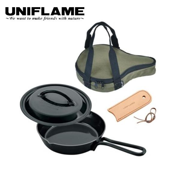 ▼ソロで焚き火料理を始めるのにぴったりな特別セット！■仕様【サイズ】　スキレット7インチ：約Φ18cm(鍋径)×4(深さ)cm(全長：約31cm)　スキレット7インチ収納ケース グリーン：約24×35cm　スキレットレザーハンドル：約13....