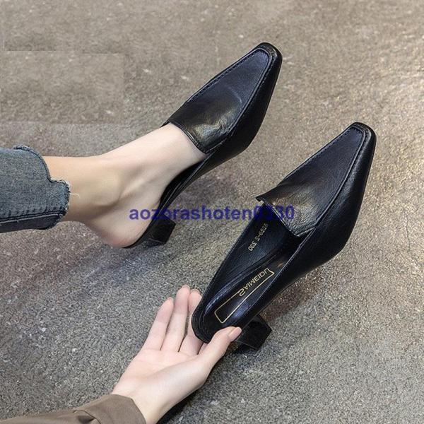 ミュールサンダル レディース ヒール 厚底 痛くない パンプス かかとなし 歩きやすい サンダル スクエアトゥ 黒 ローヒール 安定感