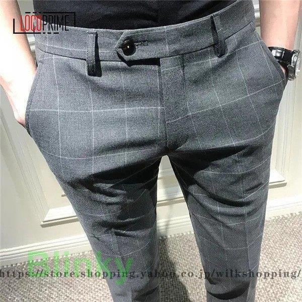 スラックス メンズ ビジネススラックス スリムパンツ ノータック 大きいサイズ 美脚 ウォッシャブル クールビズ ゴルフパンツ チェック柄 家庭洗濯可