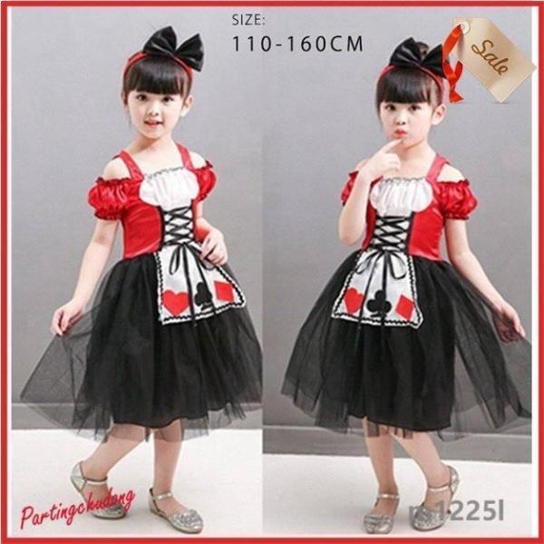 クリスマスコスチュームコスプレ メイド服 女の子 ハートの女王 キッズドレスプリンセスワンピース黒/赤ふしぎの国のアリス衣装