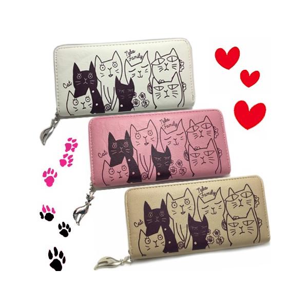 A618◎送料無料仲良し七匹のねこ友達 長財布ネコファミリー ラウンド